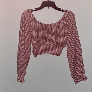 Checked Long sleeve crop top